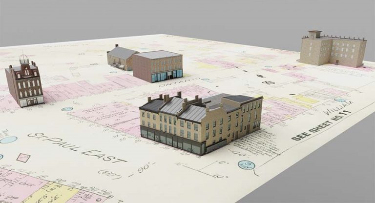 image showing all 4 buildings from above